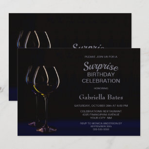 Invitation Black Blue Surprise Anniversaire Vin Glass Party