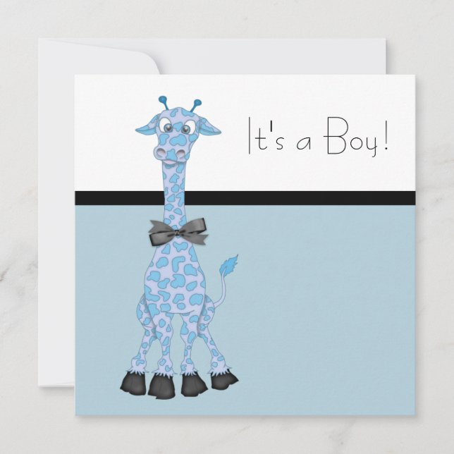 Invitation Black Blue Whimsy Giraffe Baby Boy Douche (Devant)