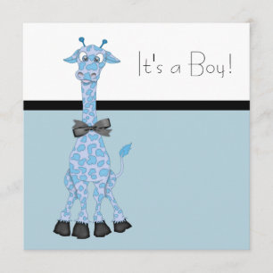 Invitation Black Blue Whimsy Giraffe Baby Boy Douche