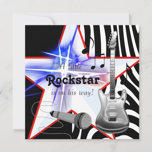 Invitation Black Blue Zebra Rockstar Baby Boy Douche (Devant)