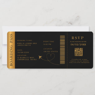 Invitation Black Boarding Pass Destination mariage Code QR