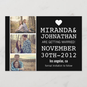 Invitation Black Bold Photo Strip Enregistrer La Date Invitat
