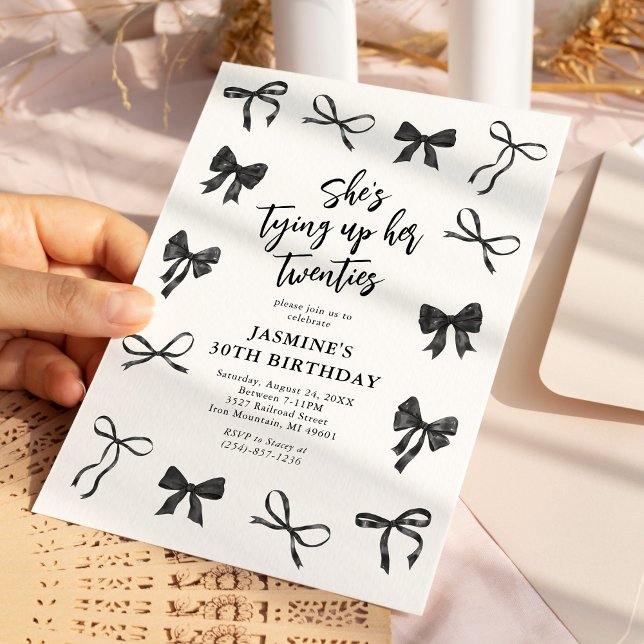 Invitation Black Bow 30th Birthday Party (Créateur téléchargé)