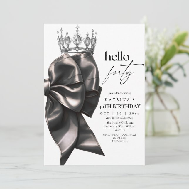 Invitation Black Bow 40th Birthday (Debout devant)