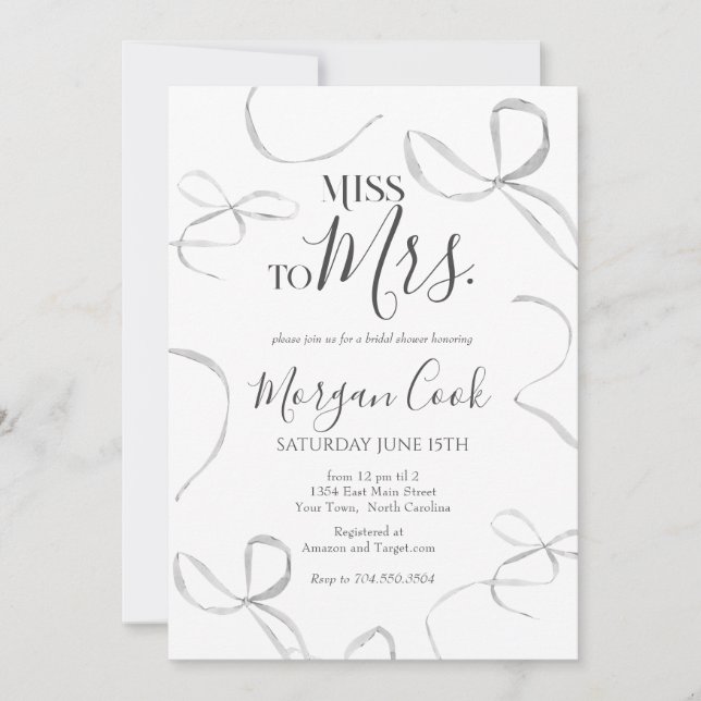 Invitation Black bow Bridal Shower Invitation, miss to mrs  (Devant)