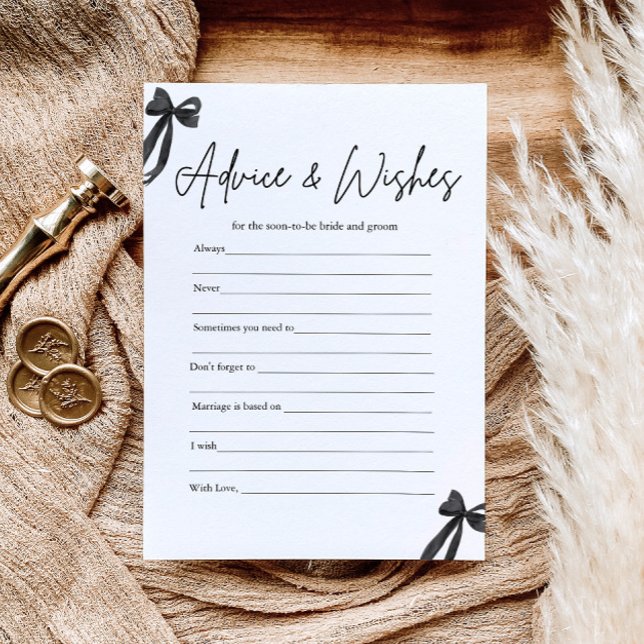 Invitation Black Bow Conseils et souhaits Fête des mariées je (Créateur téléchargé)