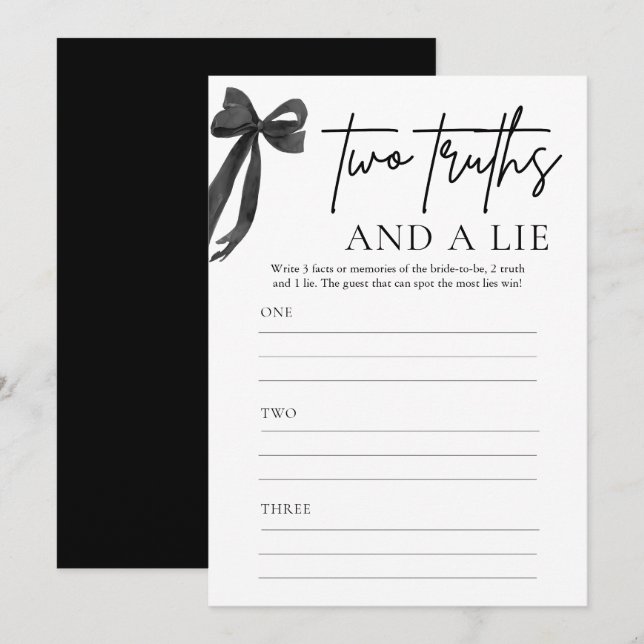 Invitation Black Bow Coquette Deux vérités et un jeu de menso (Devant / Derrière)