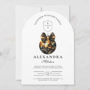Invitation Black Bow Disco Ball Party
