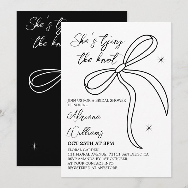 Invitation Black Bow Elle Attache La Fête des mariées de noeu (Devant / Derrière)