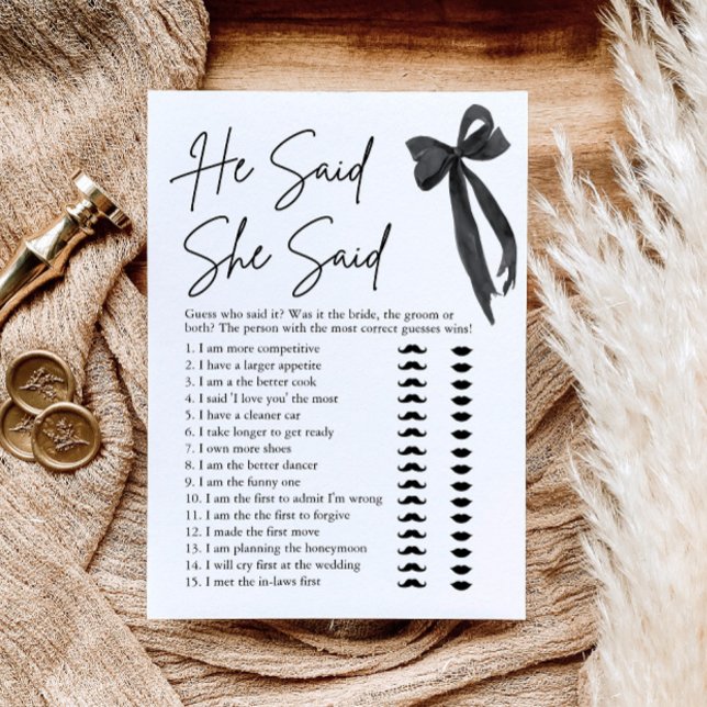 Invitation Black Bow Il A Dit Qu'Elle A Dit Fête des mariées  (Créateur téléchargé)