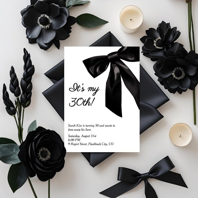 Invitation Black Bow "It’s My 30th!" Amusant Anniversaire Adu (Créateur téléchargé)