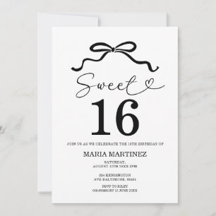 Invitation Black Bow Moderne minimaliste Sweet 16 Anniversair