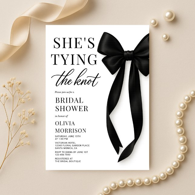 Invitation Black Bow She's Tying The Knot Bridal Shower  (Créateur téléchargé)