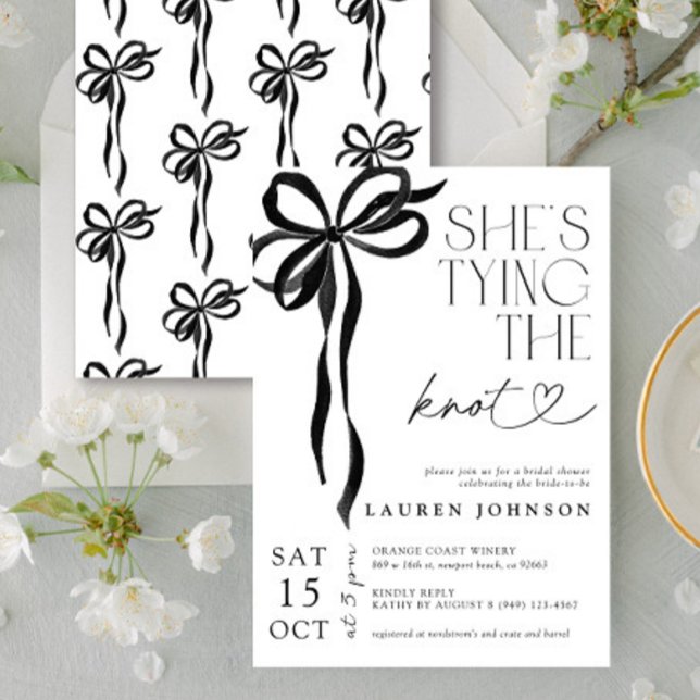 Invitation Black Bow She's Tying the Knot Fête des mariées (Easily personlize this sweet bridal shower invite for the perfect celebration of the bride-to-be!)