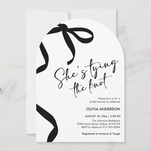 Invitation Black Bow She's Tying the Knot Fête des mariées (Devant)