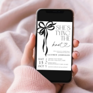 Invitation Black Bow She's Tying the Knot QR Fête des mariées