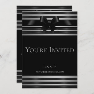 Invitation Black Bow Silver Stripes Nouvel An's Eve Invitatio