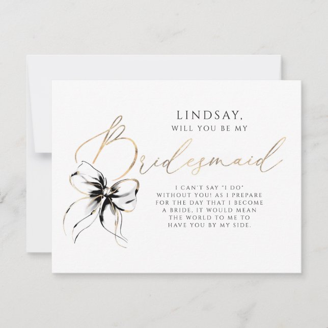 Invitation Black Bow Whimsical Modern Bridesmaid Proposal (Devant)