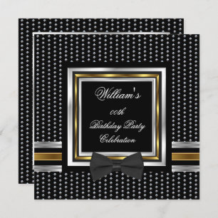Invitation Black Bowtie Gold Silver Studs fête d'anniversaire