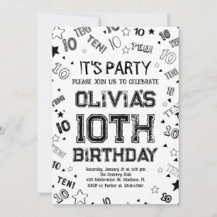 Invitation Black Boy Number Dix Anniversaire
