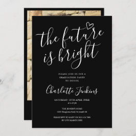 Invitation Black Bright Future Script Photo Graduation Party