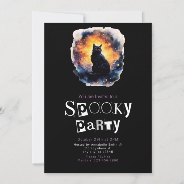 Invitation Black Cat Galaxy Moderne minimaliste Halloween (Devant)