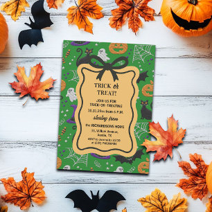 Invitation Black Cat Ghost Coquette Bow Frame ou Treat