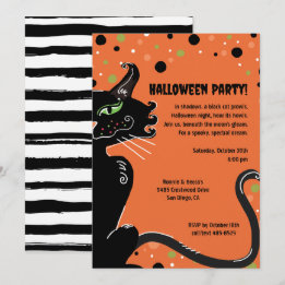 Invitation Black Cat Halloween Party Éffrayant Whimsical Oran