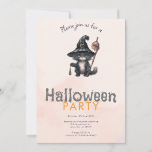 Invitation Black Cat sorcière chapeau Orange Halloween Party
