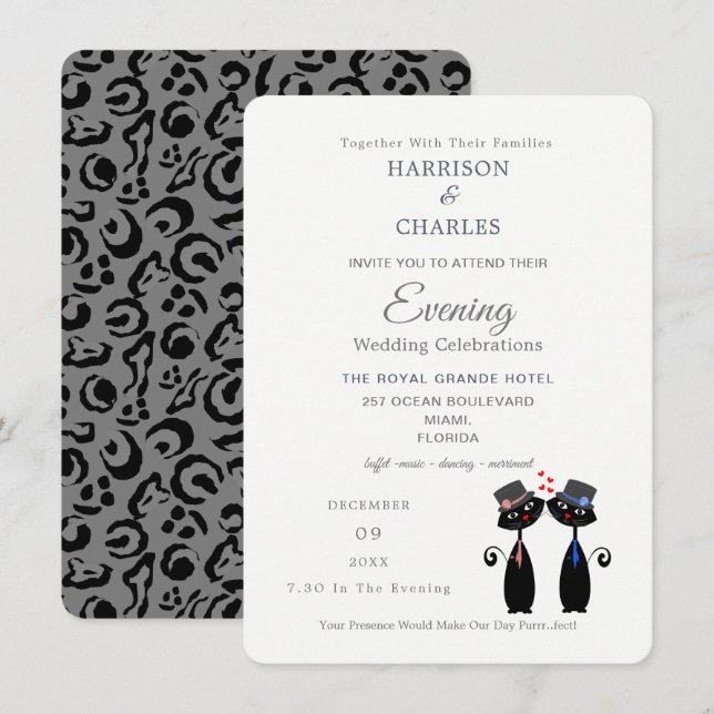 Invitation Black Cats Gay Mariage Purrr..fect Soirée (Devant / Derrière)