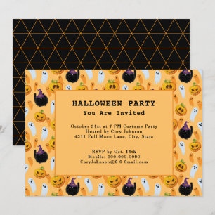 Invitation Black Cats Ghost Jack o' Lanterns