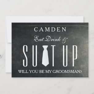 Invitation Black Chalkboard Suitup Serez-vous mon groom