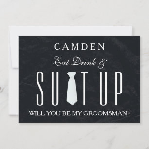 Invitation Black Chalkboard Suitup Serez-vous mon groom