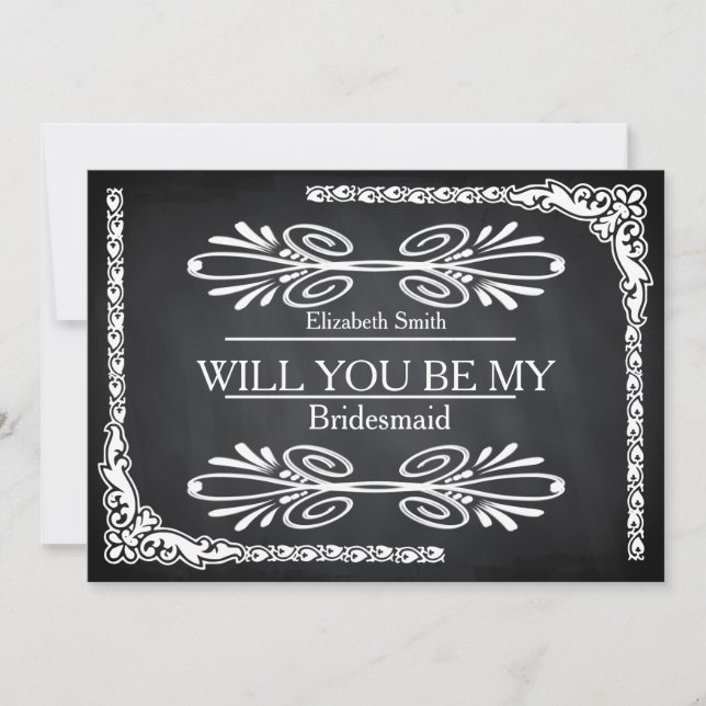 Invitation Black Chalkboard Swirl Serez-vous ma servante (Devant)