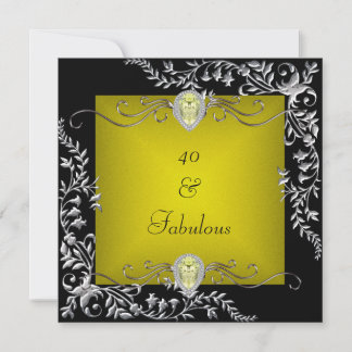 Invitation Black Chartreuse Gold 40th Birthday Party