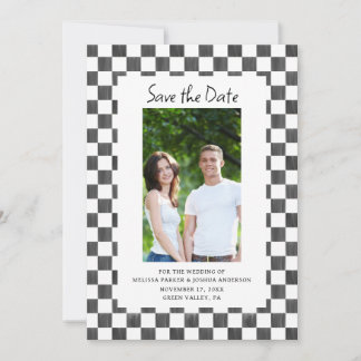 Invitation Black Checkerboard Photo Save the Date