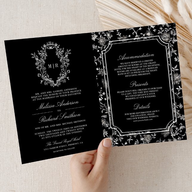 Invitation Black Chinoiserie Crest QR Code Wedding (Créateur téléchargé)