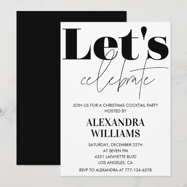 Invitation Black Christmas Cocktail Party Fêtons Noël (Devant / Derrière)