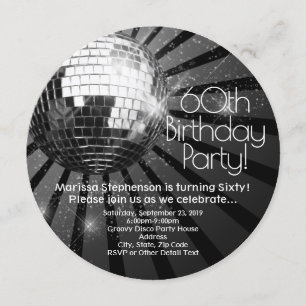 Invitation Black Circle Round Disco Ball 60e fête d'anniversa