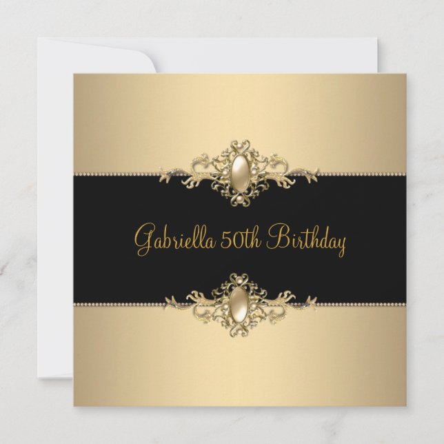 Invitation Black Coffee Trim 50th Birthday Party Pearl 3 (Devant)