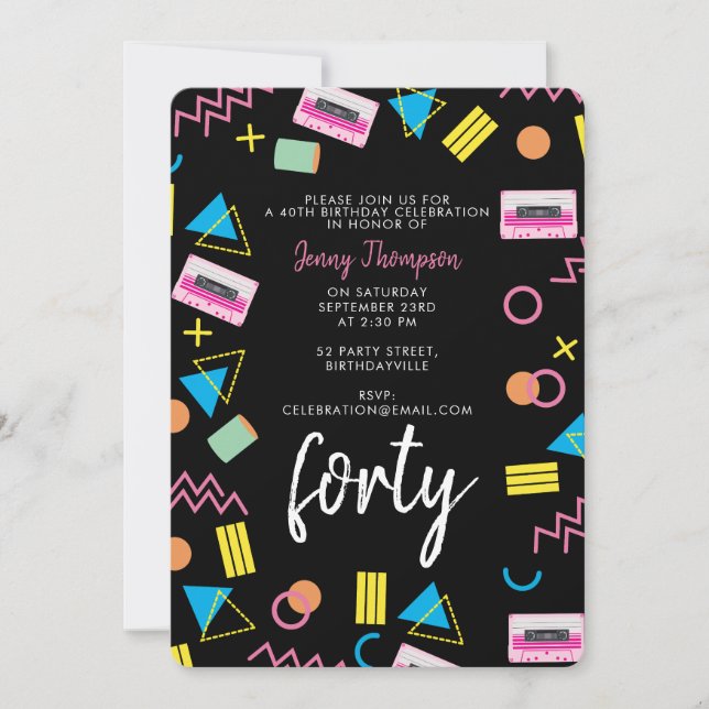Invitation Black Colorful 80's Retro Anniversaire Party (Devant)