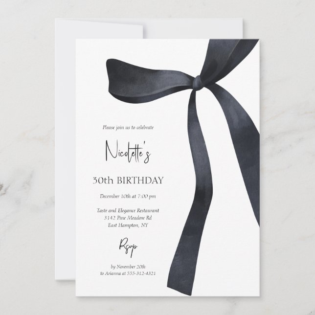 Invitation Black Coquette Bow Elégant 30e anniversaire (Devant)