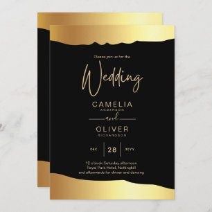 Invitation Black Cravate Mariage Gold Foil Script Élégant évé