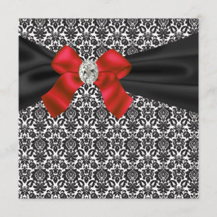 Invitation Black Cravate Party Red Black Damask Party Invitat