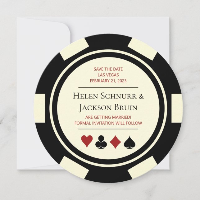 Invitation Black Cream Vegas Wedding Enregistrer La Date Poke (Devant)