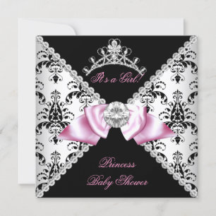 Invitation Black Damask Bow princesse Baby shower Diamond