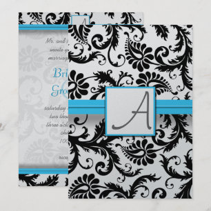Invitation Black Damask Éperce Bright Aqua Raisonné Trim