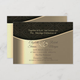 Invitation Black Damask Gold Hearts Mariage & registre