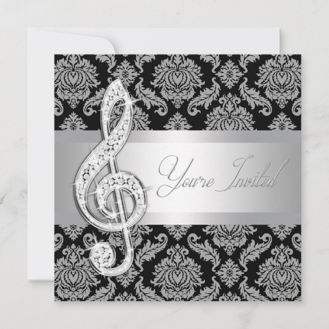 Invitation Black Damask Music Treble Clef Considérant Invitat (Devant)