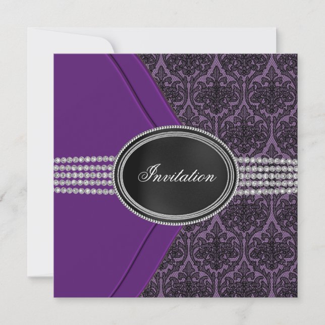 Invitation Black dentelle violet Diamond Black Cravate Party (Devant)